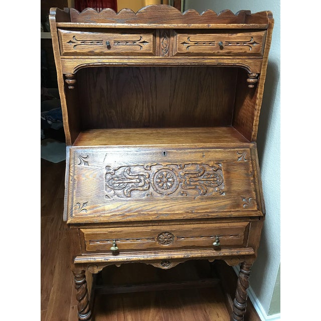 Vintage Jamestown Lounge Feudal Oak Secretary Desk and Chair Chairish