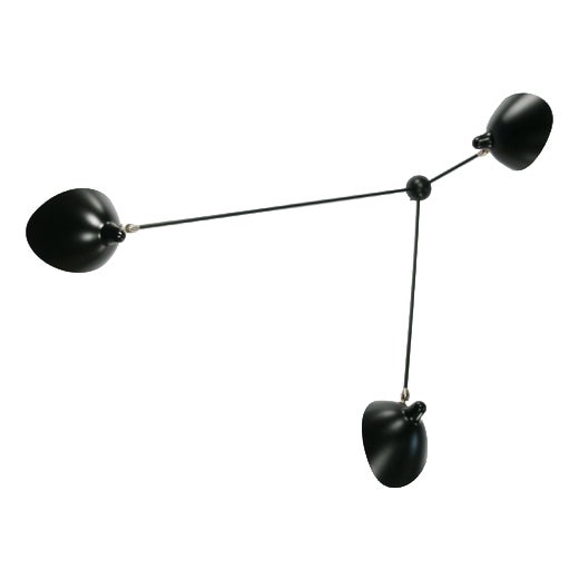Mid-Century Modern Black Three Fixed Arms Spider Ceiling Lamp by Serge Mouille For Sale
