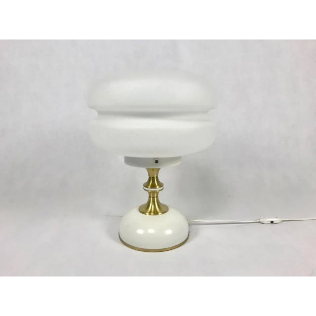 Gold Mid-Century Milk Glass and Brass Table Lamp from Napako, 1960s For Sale - Image 8 of 8