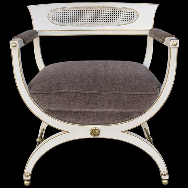 Hollywood Regency Era Neo-Classical Klismos Style Chairs Velvet Upholstery -Pair For Sale In Atlanta - Image 6 of 7