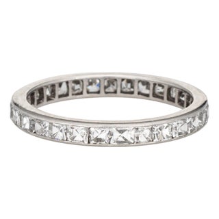 French Antique Diamond Band Sz 4.75 Platinum Wedding Ring Eternity Table Cuts For Sale