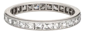 French Antique Diamond Band Sz 4.75 Platinum Wedding Ring Eternity Table Cuts