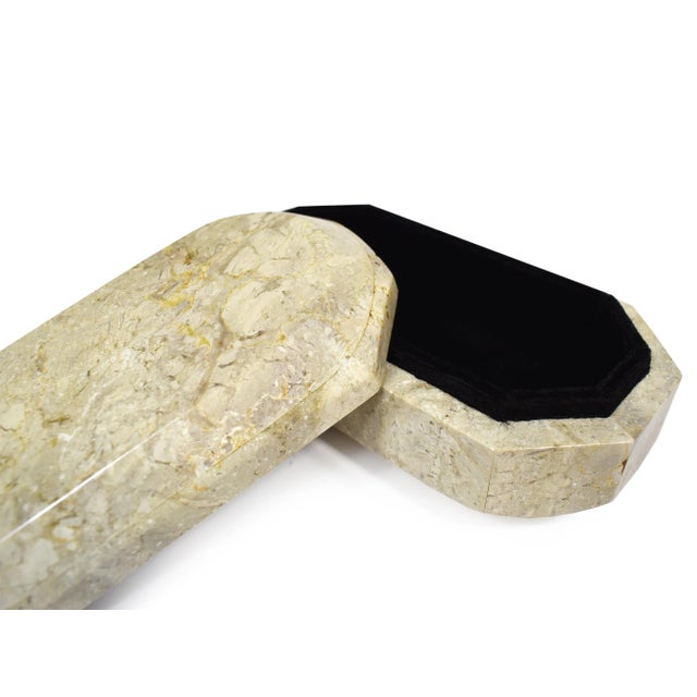 Textile Modern Solid Stone Ivory Color Octagonal Oval Geometric Shape Trinket Jewelry Box For Sale - Image 7 of 10