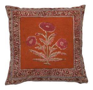 Poppy-Bluebell Reversible Pillow Case - Rust, 16" x 16"