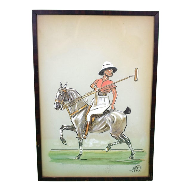 Polo Player C1914 Gouache & Watercolour by Godfrey H. Brennan For Sale