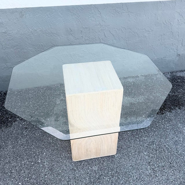 Boho Chic Vintage Boho Chic Sculpted Pencil Reed Octagonal Glass Top Dining Table For Sale - Image 3 of 8