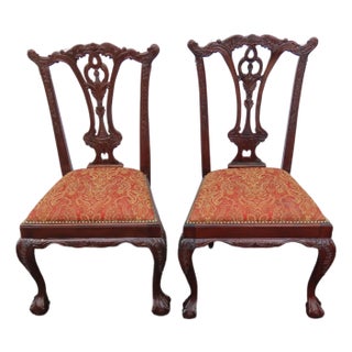 Chippendale Carved Ball and Claw Feet Dining Chairs Set of Two 6632 For Sale