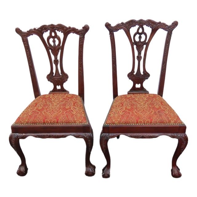 Chippendale Carved Ball and Claw Feet Dining Chairs Set of Two 6632 For Sale