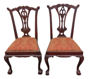 Chippendale Carved Ball and Claw Feet Dining Chairs Set of Two 6632