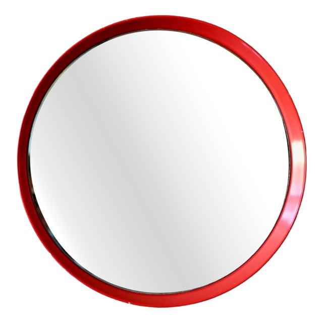 Round Pop Art Mirror in Bright Red Plastic, 1960s For Sale