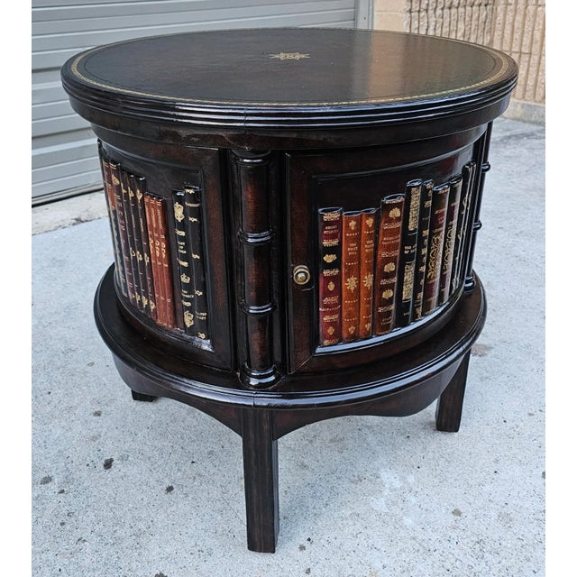 Late 20th Century Vintage Round Leather Clad Faux Book Motif Side Table by Lineage Home Furnishings For Sale - Image 4 of 7