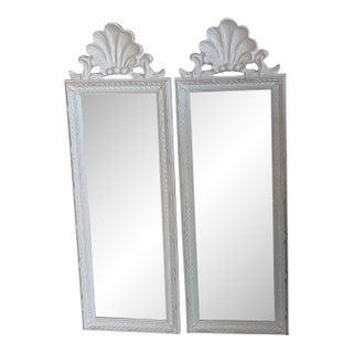 Vintage Pair Light Pink Lacquered Palm Beach Scalloped Shell Wall Mirrors For Sale