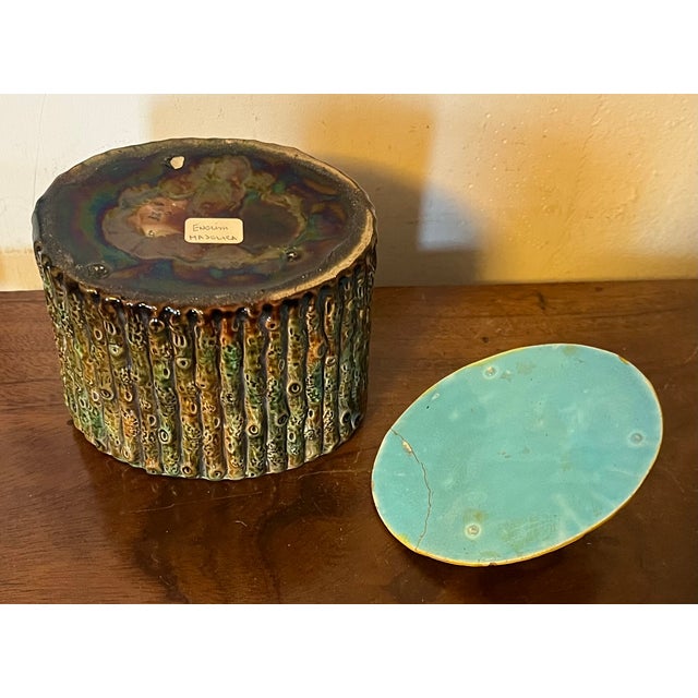 Antique 19th Century George Jones English Majolica Bamboo Faux Bois Oval Desk Box With White Dog Finial For Sale - Image 11 of 13