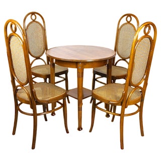 Austrian Art Nouveau Chairs with Table in Bentwood from Thonet, 1915, Set of 5 For Sale