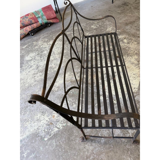 Late 20th Century Vintage Regency-Style Reeded Wrought-Iron Garden Bench With Paw Feet For Sale - Image 5 of 12