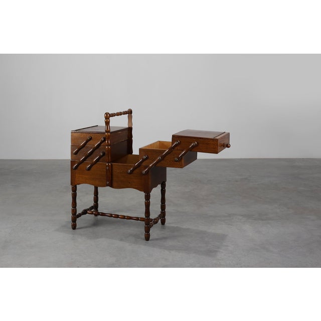 French Wooden Sewing Box with Cantilever Design, 1920s For Sale - Image 6 of 13