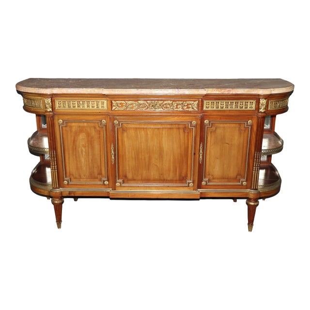 Fine Quality French Louis XVI Bronze Mounted Sideboard Buffet Marble Shelves For Sale