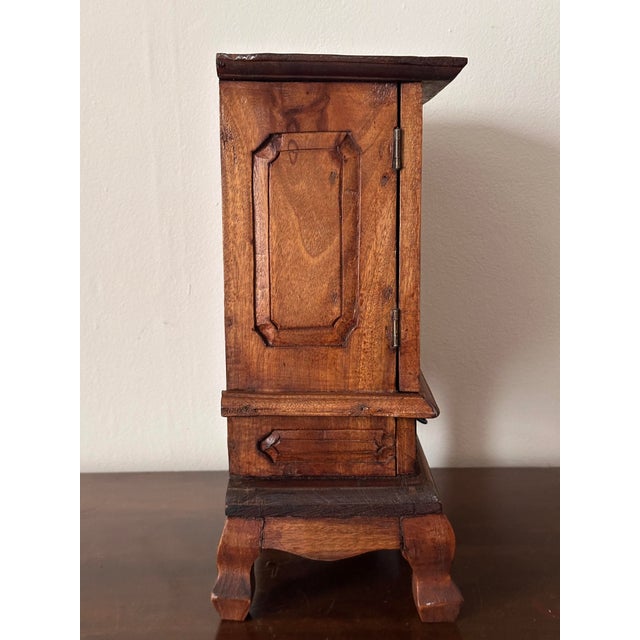 Vintage Balinese Hand Carved Hardwood Jewelry Armoire Cabinet For Sale - Image 4 of 12