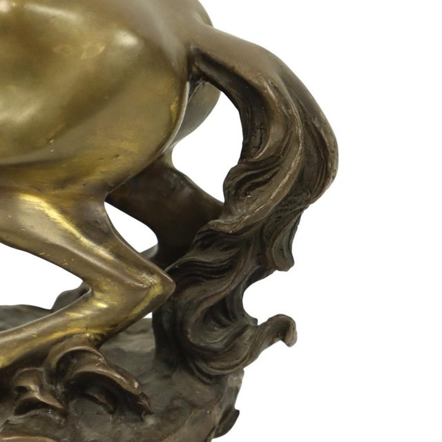 Vintage Feng Shui Bronze Rearing Horse Statue, 1950s For Sale - Image 11 of 16