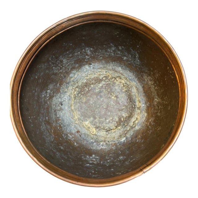 Large 14" Antique French Repoussé Copper Jardinière, 19th Century Alliance Coat of Arms Cachepot, Lion Head Handles, French Planter For Sale - Image 15 of 15