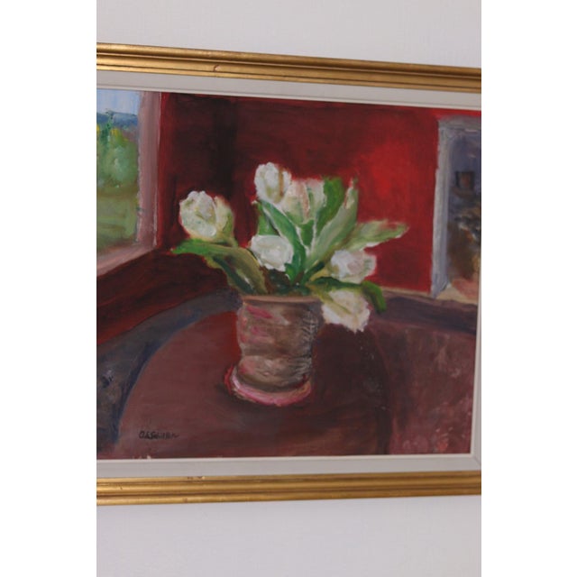 Aina Schiller, White Roses, 1950s, Oil on Canvas, Framed For Sale - Image 7 of 15