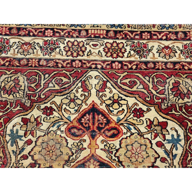Persian 19th Century Persian Kerman Lavar Rug, Hand-Knotted Wool, Floral Design, Burgundy & Ivory, 4x6 For Sale - Image 3 of 18