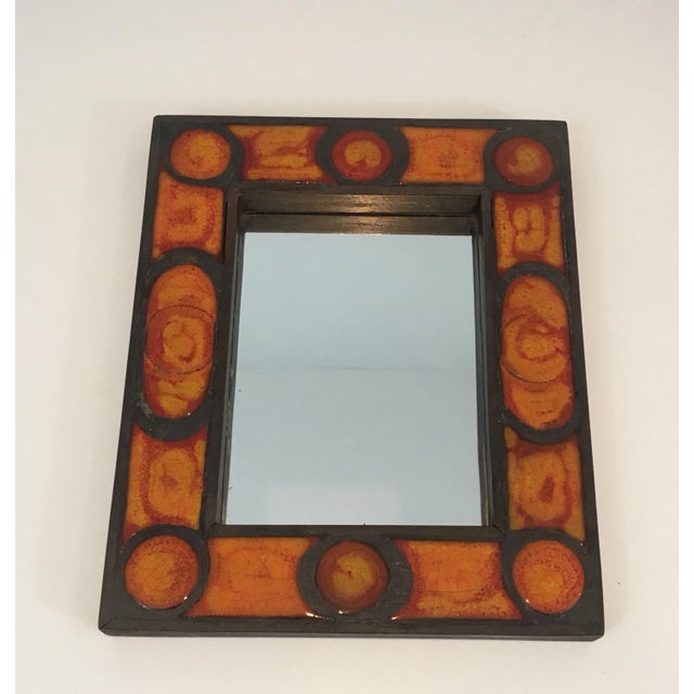Orange Interesting Ceramic Mirror, French, circa 1970 For Sale - Image 8 of 13