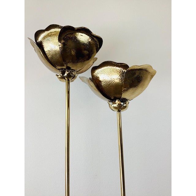 1980s Vintage 1980s Tommaso Brass Double Lotus Floor Lamp by Tommaso Barbi For Sale - Image 5 of 13