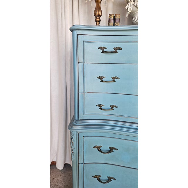 Vintage Chest of Drawers, Turquoise Tall Dresser, Circa 1950's For Sale - Image 13 of 13