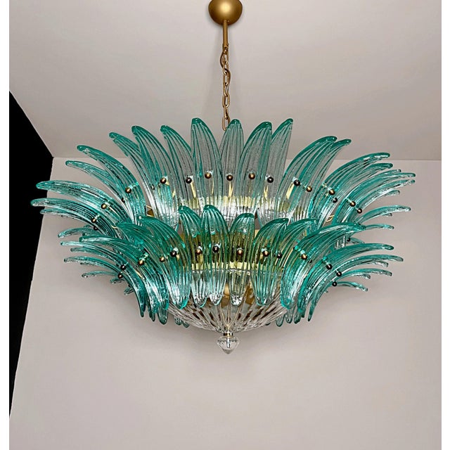 Vintage Murano Chandelier with 82 Turquoise Glasses, 1990s For Sale - Image 4 of 18
