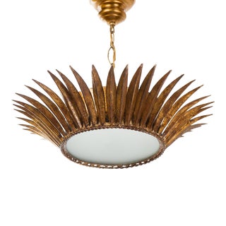 1950s Gilt Metal Sunburst Ceiling Light Fixture or Wall Sconce For Sale