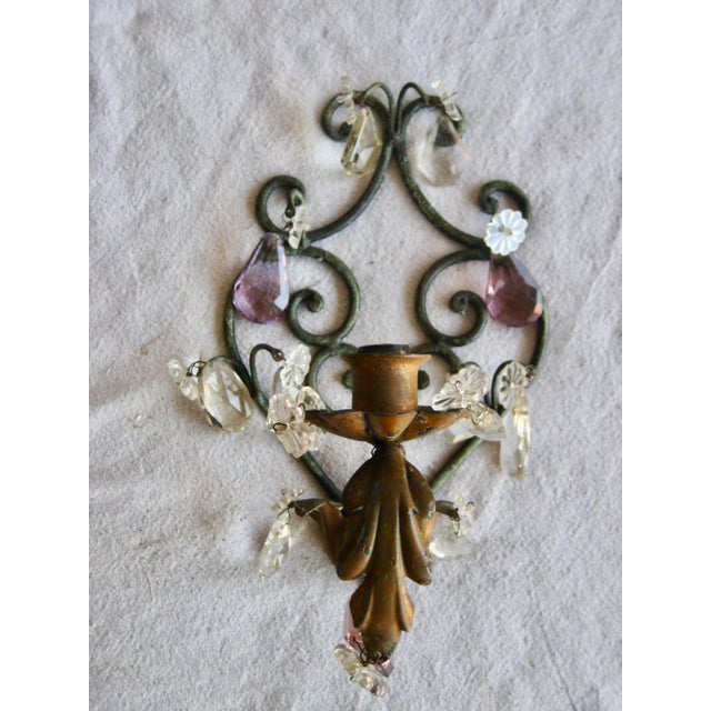 Art Deco 1920 French Iron Crystal Sconces - a Pair For Sale - Image 3 of 8