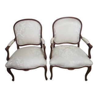 Vintage French Style Open Arm Chairs - a Pair For Sale