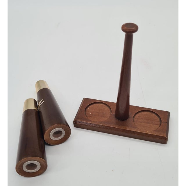 Brown Vintage Teak Salt and Pepper Set with a Stand, Netherlands, 1960s, Set of 3 For Sale - Image 8 of 9