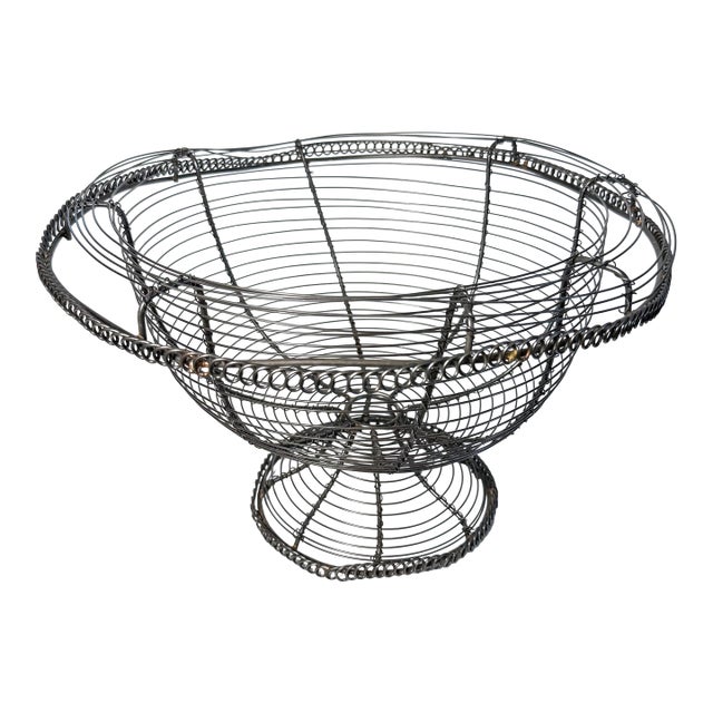 Vintage French-Style Hand-Wrought Wire Pedestal Fruit Basket / Compote For Sale