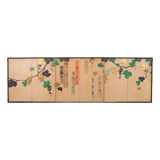 Japanese Harimaze Six Panel Screen Applied Edo Tanzaku Poems For Sale