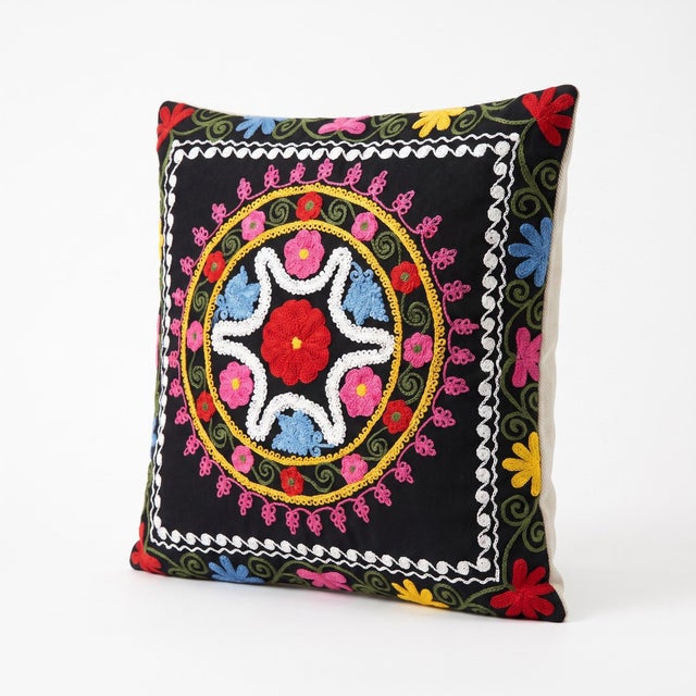 Mid-Century Modern Embroidered Cotton Suzani Pillow Cover 18'' X 18'' For Sale - Image 3 of 4