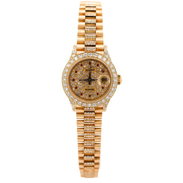 Rolex Vintage Rolex Datejust Presidential Diamond Ruby 18k Gold Watch For Sale - Image 4 of 10