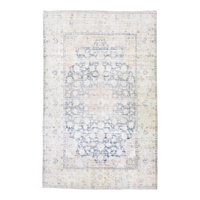 Blue Vintage Persian Tabriz Handmade Wool Rug With Medallion Motif For Sale