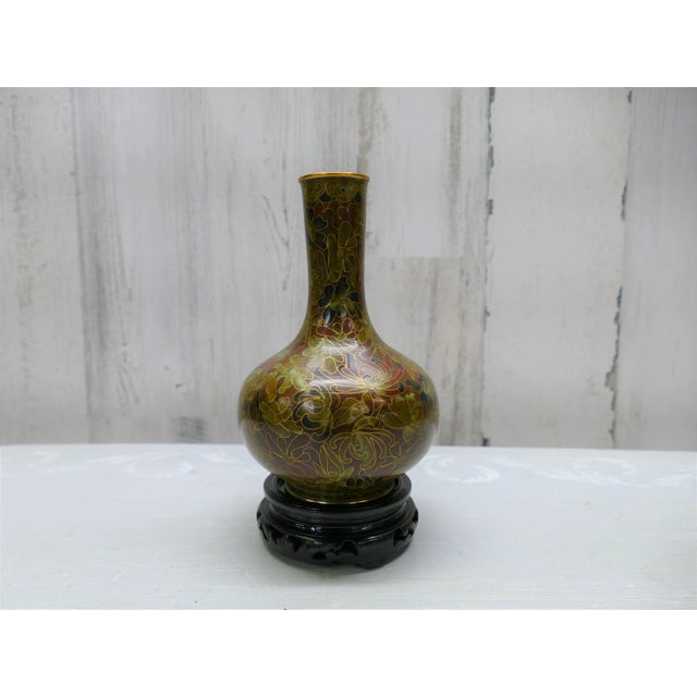 Vintage Chinese Cloisonne Small Enamel Vase on Stand For Sale - Image 9 of 10