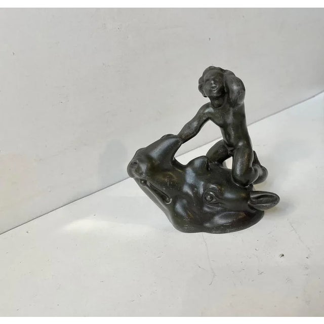 Vintage Art Deco Figurine with Boy on Rhino by Just Andersen, 1930s For Sale - Image 4 of 10