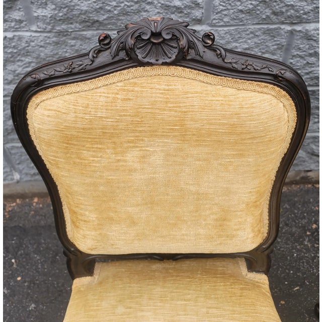 Pair of 1890s Louis XV Carved, Ebonized and Upholstered Bergere Chairs For Sale - Image 10 of 13