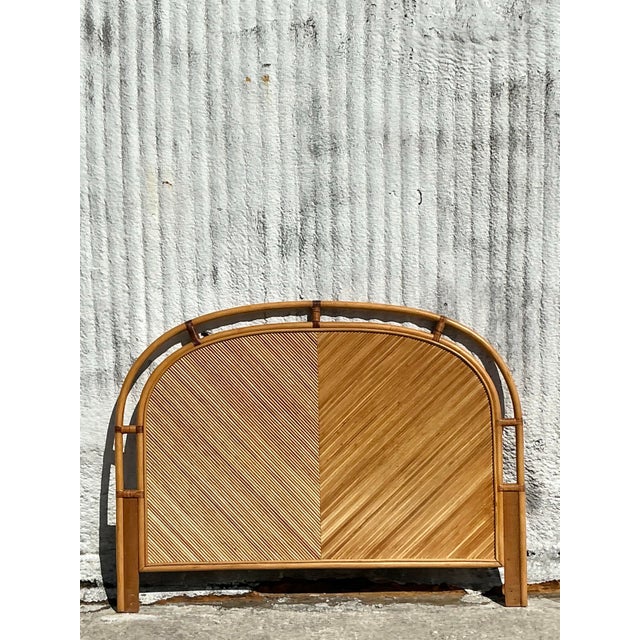 Camel Vintage Coastal Chevron Pencil Reed Queen Headboard For Sale - Image 8 of 8