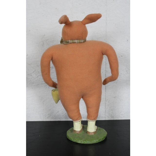 Vintage Original Cody Foster Folk Art Pink Wool Rabbit Easter Bunny For Sale - Image 6 of 13