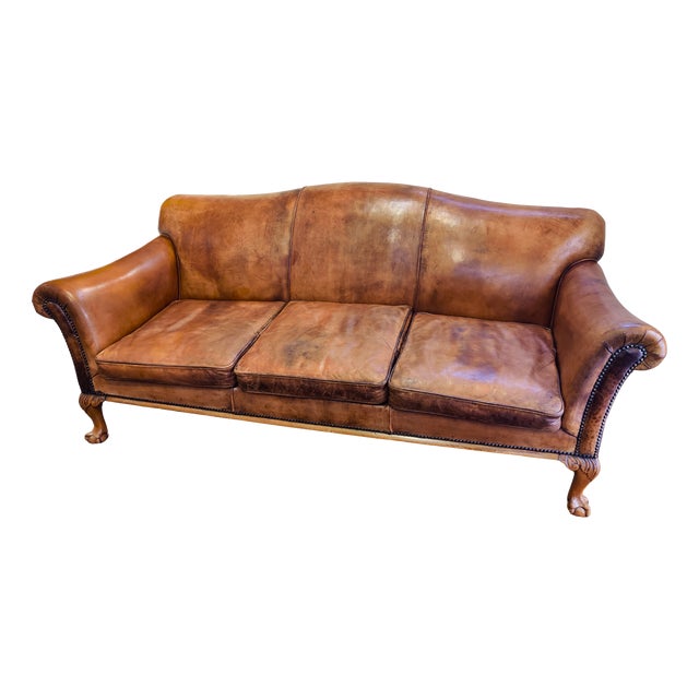 Art Deco Three-Seat Sofa in Sheep Leather with Patina, 1930s For Sale