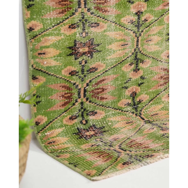 1970s Vintage Turkish Oushak Handmade Wool Cotton Green Area Rug For Sale - Image 4 of 11
