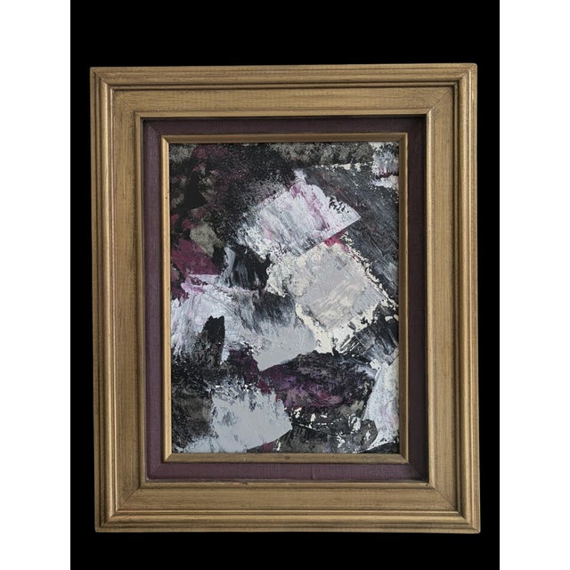 Purple Vintage Original Abstract Expressionist Painting Framed For Sale - Image 8 of 11
