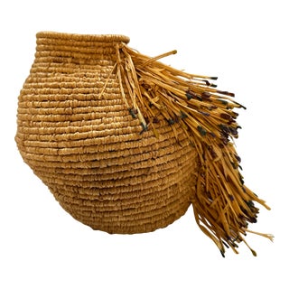 Artist Made Woven Rattan Vase For Sale