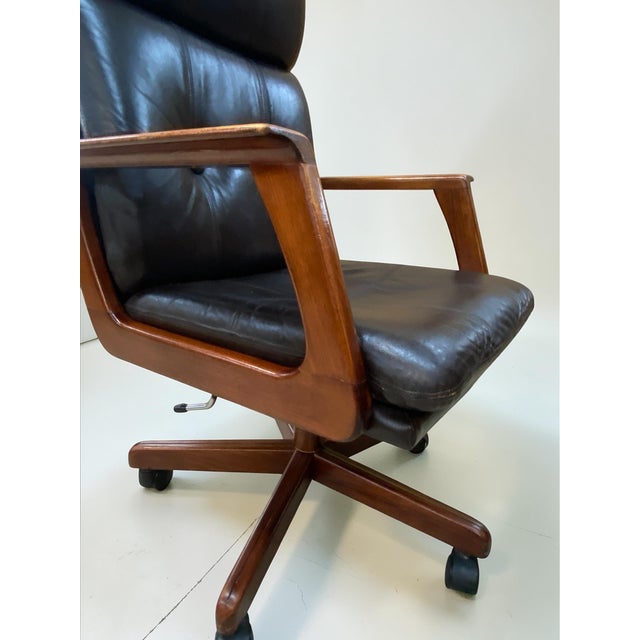Mid-Century Scandinavian Modern Leather and Teak Swivel Chair, Norway, 1960s-1970s For Sale - Image 14 of 18