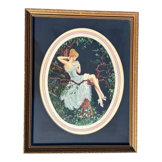 1920's Framed French Artwork "Lovers Message" by Marcel Le Boulte For Sale